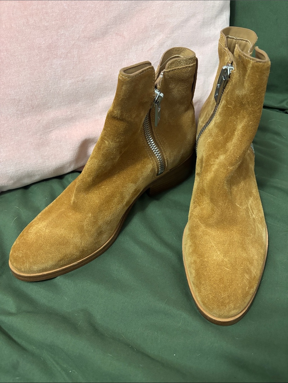 3.1 Phillip Lim Suede Double Zip Ankle Boots in Camel